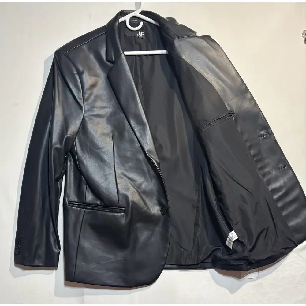 🖤 NWT J. Ferrar Men’s XL Black Faux Leather Blazer Jacket MSRP $168